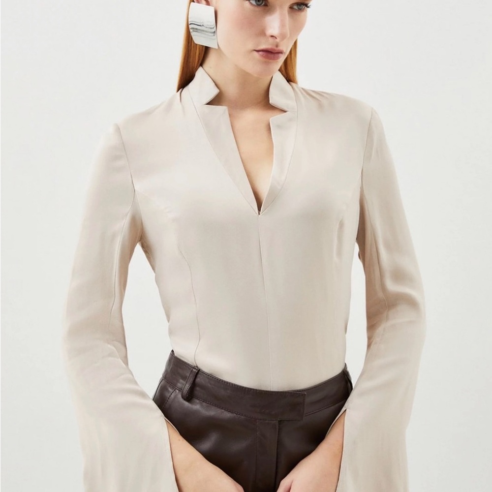 NWT USA 6 Karen Millen Notch Collar Woven Satin Blouse